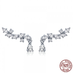 Genuine 100% 925 Sterling Silver Elegant Crystal CZ Geometric Stud Earrings for Women Sterling Silver Jewelry SCE385 EARR-0396