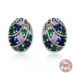100% 925 Sterling Silver Easter Egg Colorful AAA Zircon Stud Earrings for Women Sterling Silver Jewelry Bijoux SCE293 EARR-0302